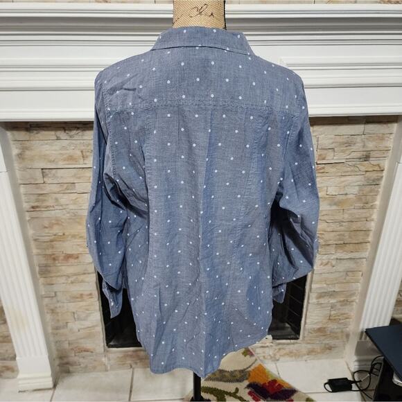 Lane Bryant blue and white polka dot button-down shirt plus size 16 - Picture 4 of 6